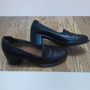 Bebe Black Leather Block Heel Shoes Ladies Womens